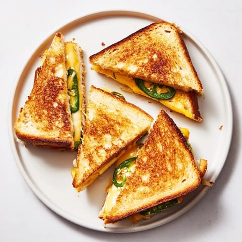 Sizzling the Jalapeño Havarti Grilled Cheese in a buttery skillet creates a bubbly, melty filling inside perfectly toasted bread.