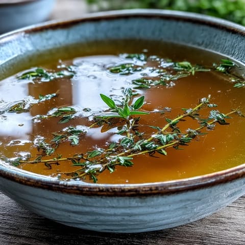 Homemade Vegetable Broth From Scraps simmering in a large pot with aromatic bay leaf and peppercorns for a nourishing soup base.