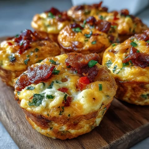 A close-up of a savory Breakfast Egg Muffin, revealing fluffy eggs, diced bell peppers, and onions, ideal for a healthy, protein-packed morning meal.