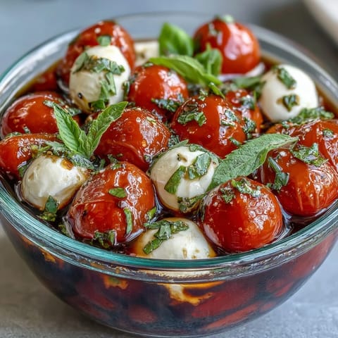 Fresh Mason Jar Caprese Salad with cherry tomatoes, mozzarella, and basil in a portable jar.  