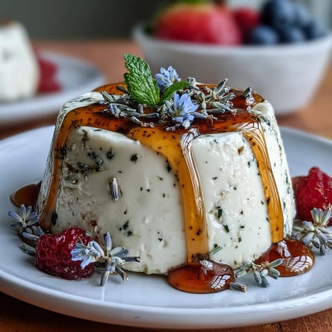 Silky Honey Lavender Panna Cotta with a gentle floral aroma, served in chilled glasses and drizzled with golden honey.