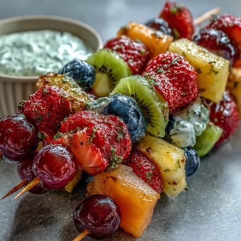 Rainbow Fruit Skewers Honey Dip
