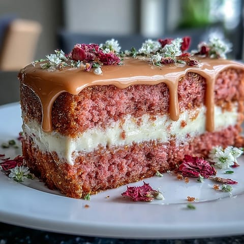 Rosé velvet cake with elegant gold drip, perfect for bridal showers.