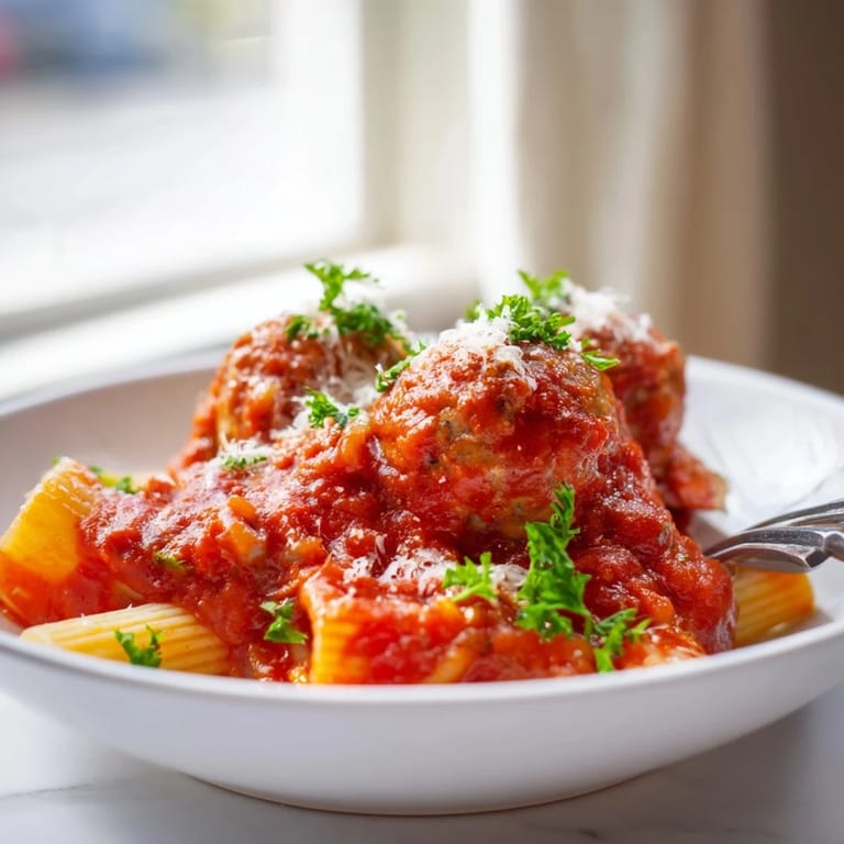 Hearty baked turkey meatballs on a bed of twirled spaghetti with Parmesan, on a rustic wooden table.