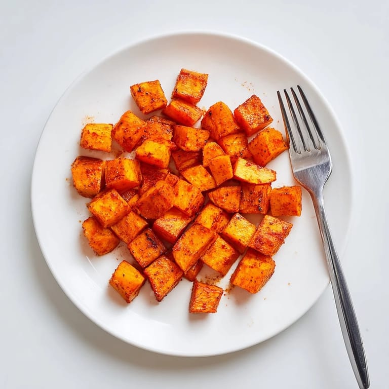 Roasted sweet potatoes with crisp edges, seasoned with warm spices, making an easy, flavorful side dish for dinner.
