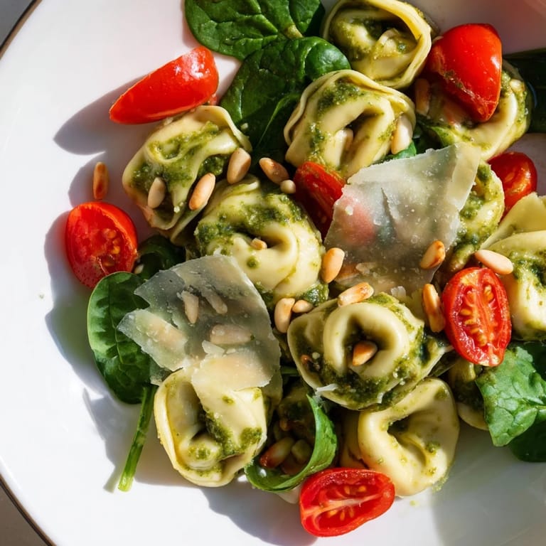 Easy vegetarian Pesto Tortellini Salad served chilled, ready for a quick weeknight meal or refreshing picnic side.