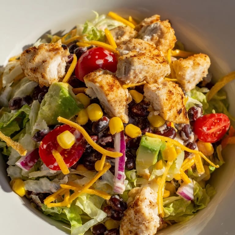 Fresh ingredients for Chicken Taco Chopped Salad, including black beans, corn, and red onion in a vibrant bowl.