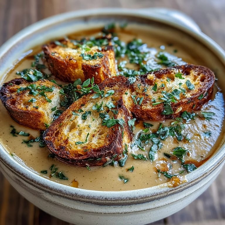Golden roasted garlic cloves in foil alongside chopped vegetables for a rich, comforting soup base.