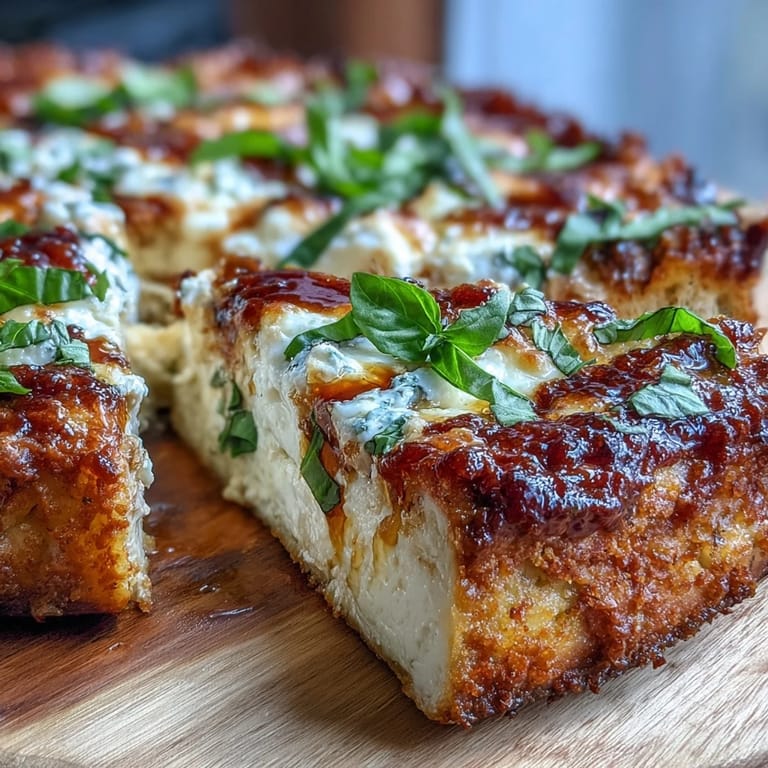 A Hot Honey Ricotta Pizza fresh from the oven, featuring fluffy crust and spicy honey swirl.
