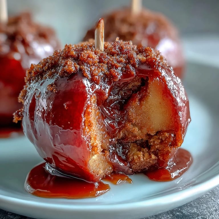 Bite-sized apple pieces dipped in vibrant candy shell, served on toothpicks for easy party treats.