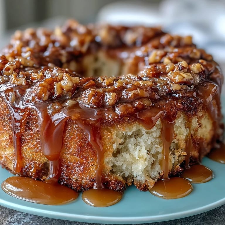Golden dandelion honey cake drizzled with tangy lemon glaze, a delightful dessert for garden parties or brunch.