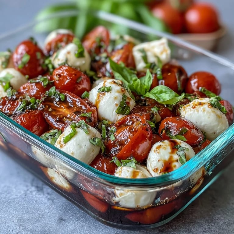Vibrant layered Mason Jar Caprese Salad featuring juicy tomatoes, creamy mozzarella, and fragrant basil.  