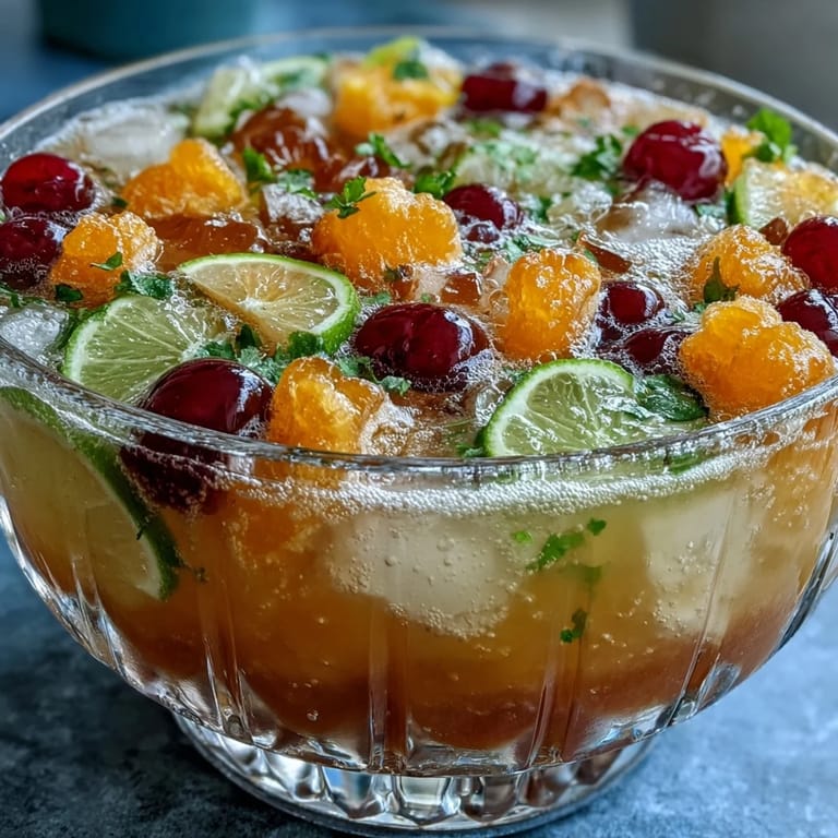 Fizzy and fruity Easy Grad Party Punch Bowl with sherbet scoops floating in sparkling lemon-lime soda, ideal for festive gatherings.