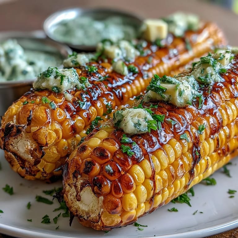 Memorial Day grilled corn served with parsley-chive, basil-lemon, cilantro-lime, and Parmesan-paprika butters.  