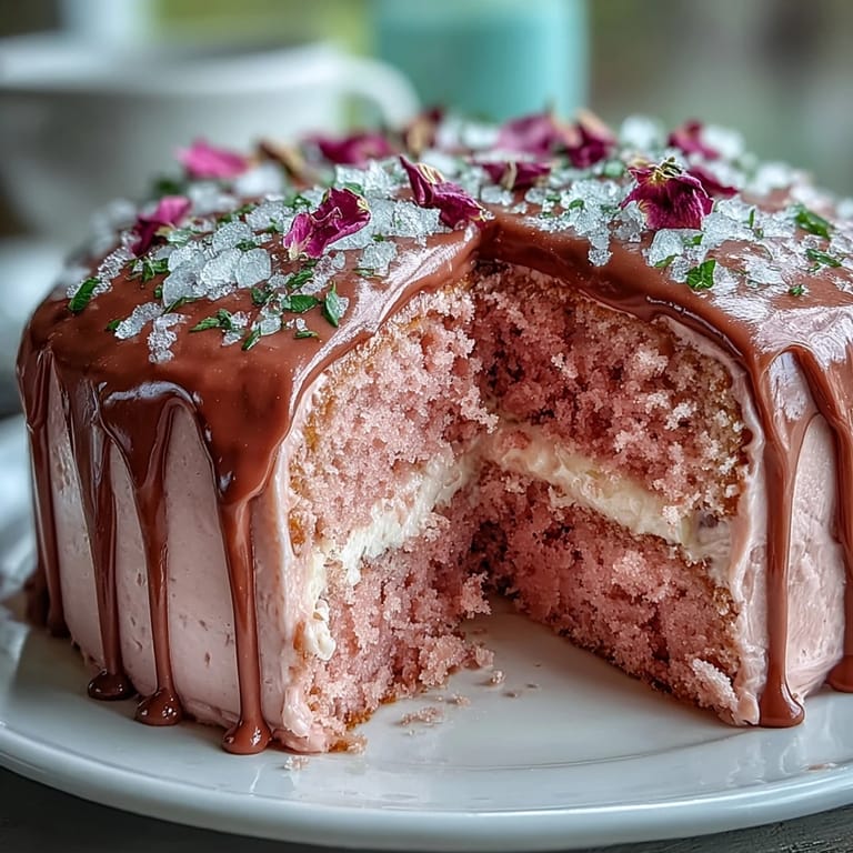 Sumptuous Bridal Shower Rosé Velvet Cake with a decadent, shimmering rosé buttercream.
