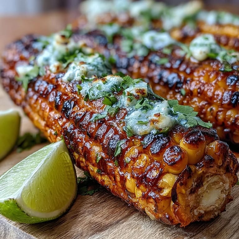 Platter of hot grilled corn ribs, drizzled with zesty chili lime butter and cilantro.