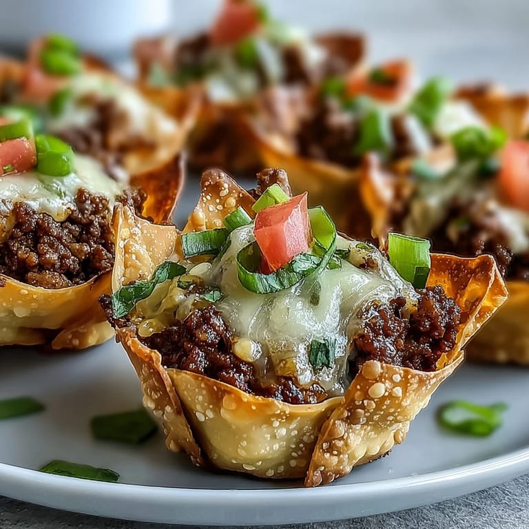 Delightful mini taco cups overflowing with cheese and fresh toppings.
