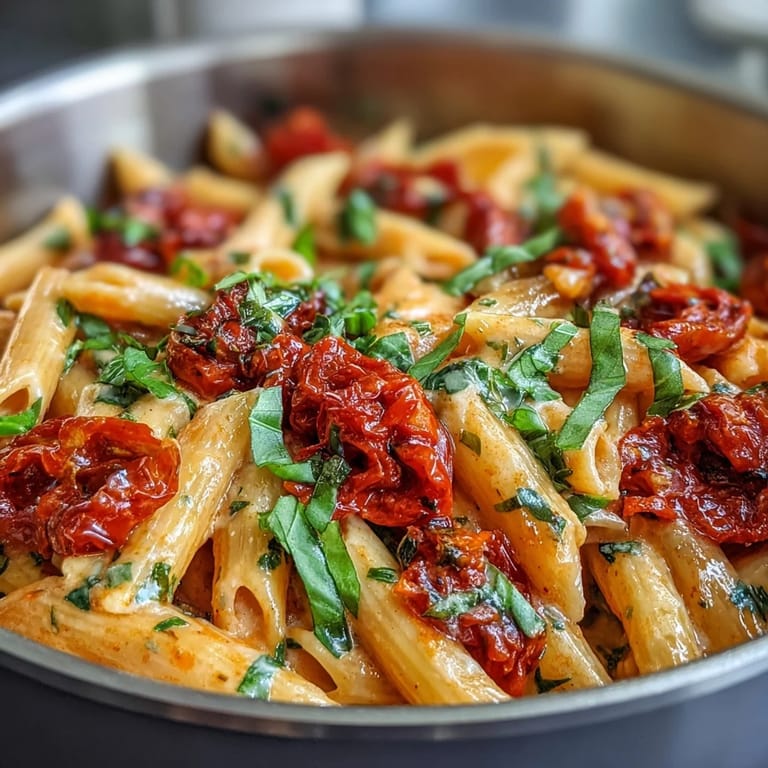 Vibrant one-pot creamy tomato basil pasta, bubbling with tomato sauce and fresh herbs.