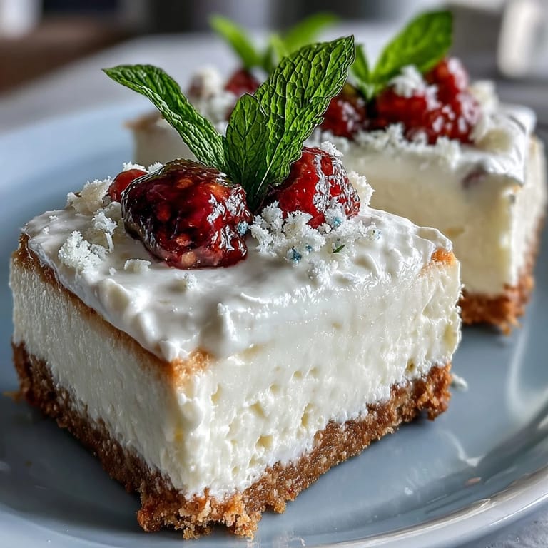 Tangy no-bake Skyr Lemon Cheesecake Bars, a perfect slice of smooth, lemony dessert.