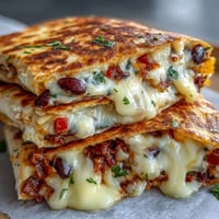 Golden-baked Blooming Quesadilla Ring with melted cheddar and Monterey Jack, served with salsa and sour cream.