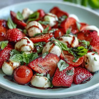 Fresh Strawberry Caprese Salad showcasing vibrant red berries and creamy mozzarella.